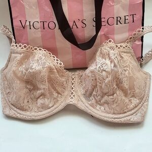 Victorias Secret Dream Angels Beige Shimmer Lace Push Up Bra